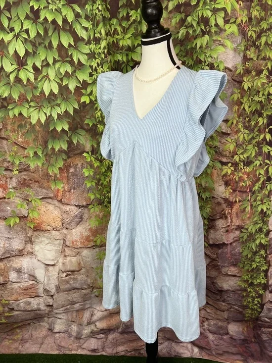 SIMPLY SOUTHERN Powder Blue Tiered Ruffled Sorority Rush Sundress, S - Picture 3 of 11